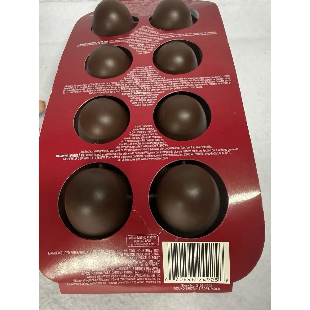 Wilton Brownie Pops Silicone Mold 8 Cavity Round Baking Pan Cake Pop 2105-4925